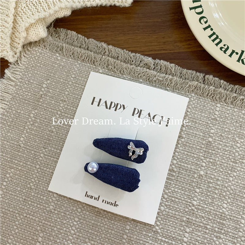 Wholesale Silver Love Blue Denim Bow Hair Clip